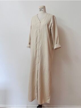 Vintage 90s Silk Noil Button Front Maxi Dress / Duster